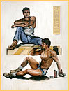 Beau original oil painting depicting a man and a male seminude