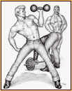 Tom of Finland original graphite on paper drawing depicting three bodybuilders