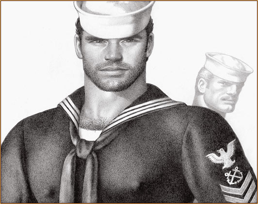 Tom of Finland original graphite on paper drawing depicting two sailors (Detail)