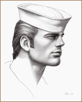 Tom of Finland original graphite on paper drawing depicting the portrait of a sailor