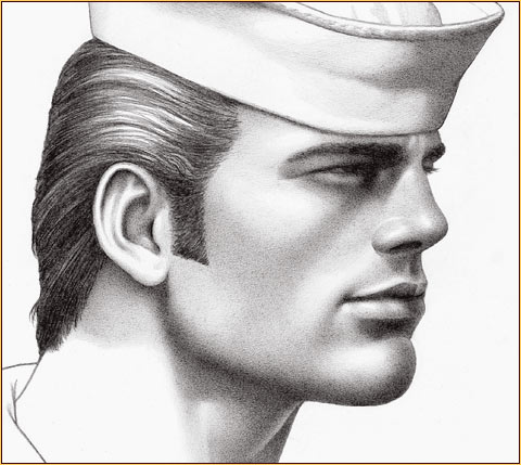 Tom of Finland original graphite on paper drawing depicting the portrait of a sailor (Detail)