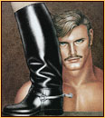 Tom of Finland original limited edition color lithograph depicting a male nude and a leather boot