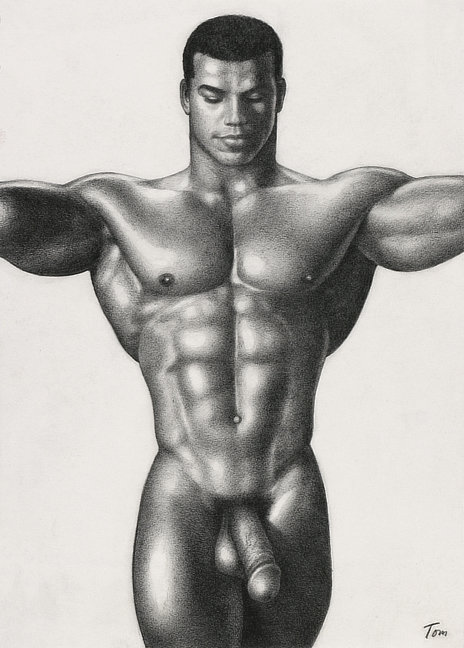 Tom of Finland original drawing depicting the professional bodybuilder and IFBB Mr. Olympia 1982 winner Chris Dickerson in the nude.