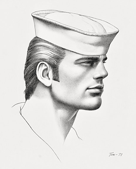 Tom of Finland original drawing depicting the portrait of a handsome sailor.