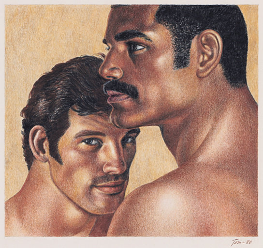 Tom of Finland original drawing depicting the portrait of two handsome men.
