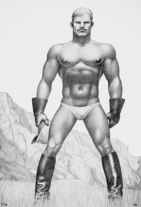 Tom of Finland poster lithograph "The Biker" depicting a semi-nude biker.